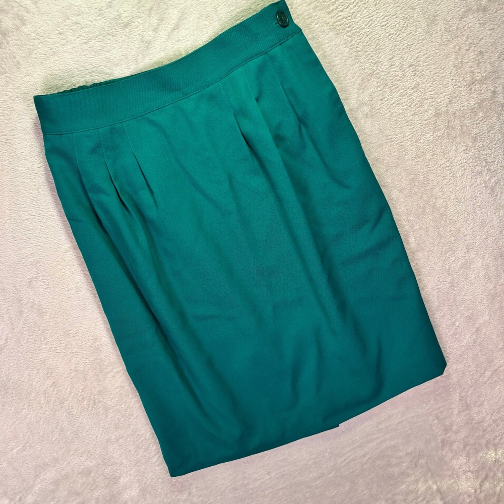 Vintage Gianni Sport Womens Skirt Size 12 Teal Green 100% Wool Pencil Pleated